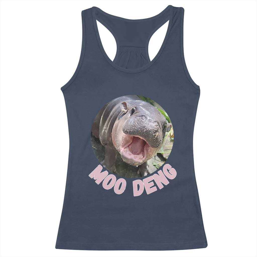 Baby Hippo Moo Deng Racerback Tank Top Cute Pygmy Hippopotamus Bouncy Pig TS02 Navy Print Your Wear