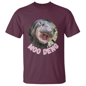 Baby Hippo Moo Deng T Shirt Cute Pygmy Hippopotamus Bouncy Pig TS02 Maroon Print Your Wear