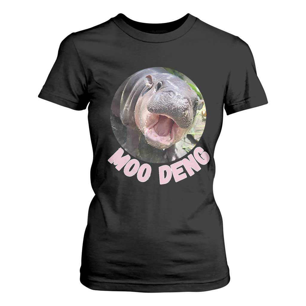 Baby Hippo Moo Deng T Shirt For Women Cute Pygmy Hippopotamus Bouncy Pig TS02 Black Print Your Wear
