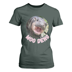 Baby Hippo Moo Deng T Shirt For Women Cute Pygmy Hippopotamus Bouncy Pig TS02 Dark Forest Green Print Your Wear