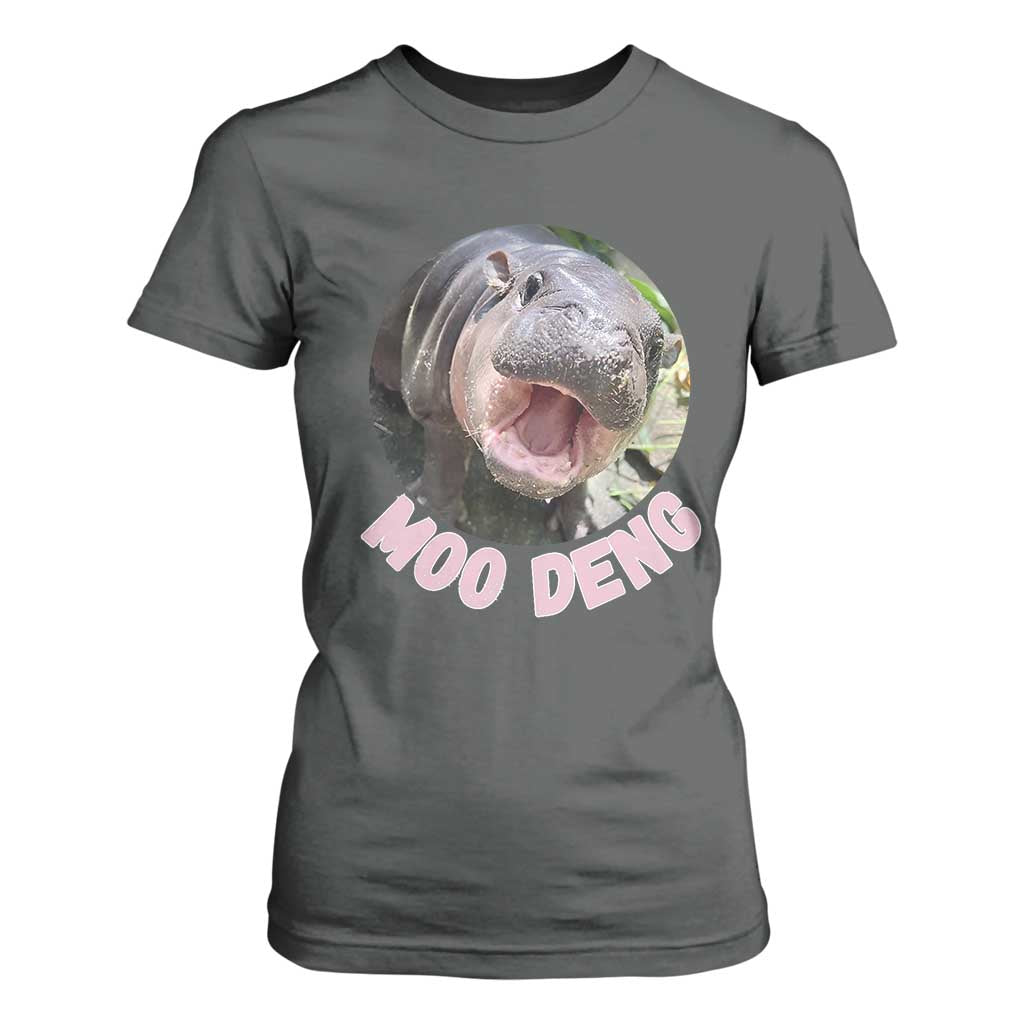 Baby Hippo Moo Deng T Shirt For Women Cute Pygmy Hippopotamus Bouncy Pig TS02 Dark Heather Print Your Wear