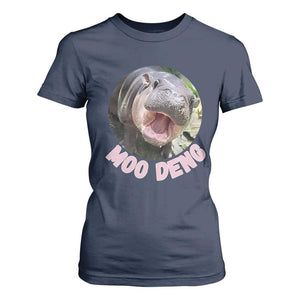 Baby Hippo Moo Deng T Shirt For Women Cute Pygmy Hippopotamus Bouncy Pig TS02 Navy Print Your Wear