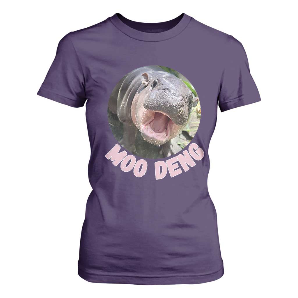 Baby Hippo Moo Deng T Shirt For Women Cute Pygmy Hippopotamus Bouncy Pig TS02 Purple Print Your Wear