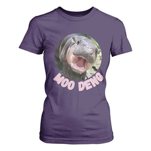 Baby Hippo Moo Deng T Shirt For Women Cute Pygmy Hippopotamus Bouncy Pig TS02 Purple Print Your Wear