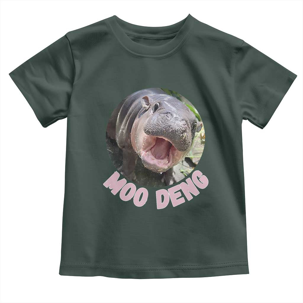 Baby Hippo Moo Deng Toddler T Shirt Cute Pygmy Hippopotamus Bouncy Pig TS02 Dark Forest Green Print Your Wear