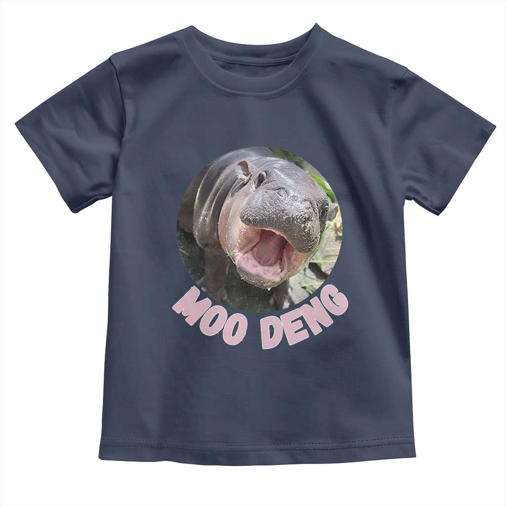 Baby Hippo Moo Deng Toddler T Shirt Cute Pygmy Hippopotamus Bouncy Pig TS02 Navy Print Your Wear