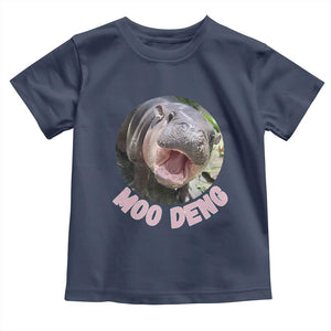 Baby Hippo Moo Deng Toddler T Shirt Cute Pygmy Hippopotamus Bouncy Pig TS02 Navy Print Your Wear