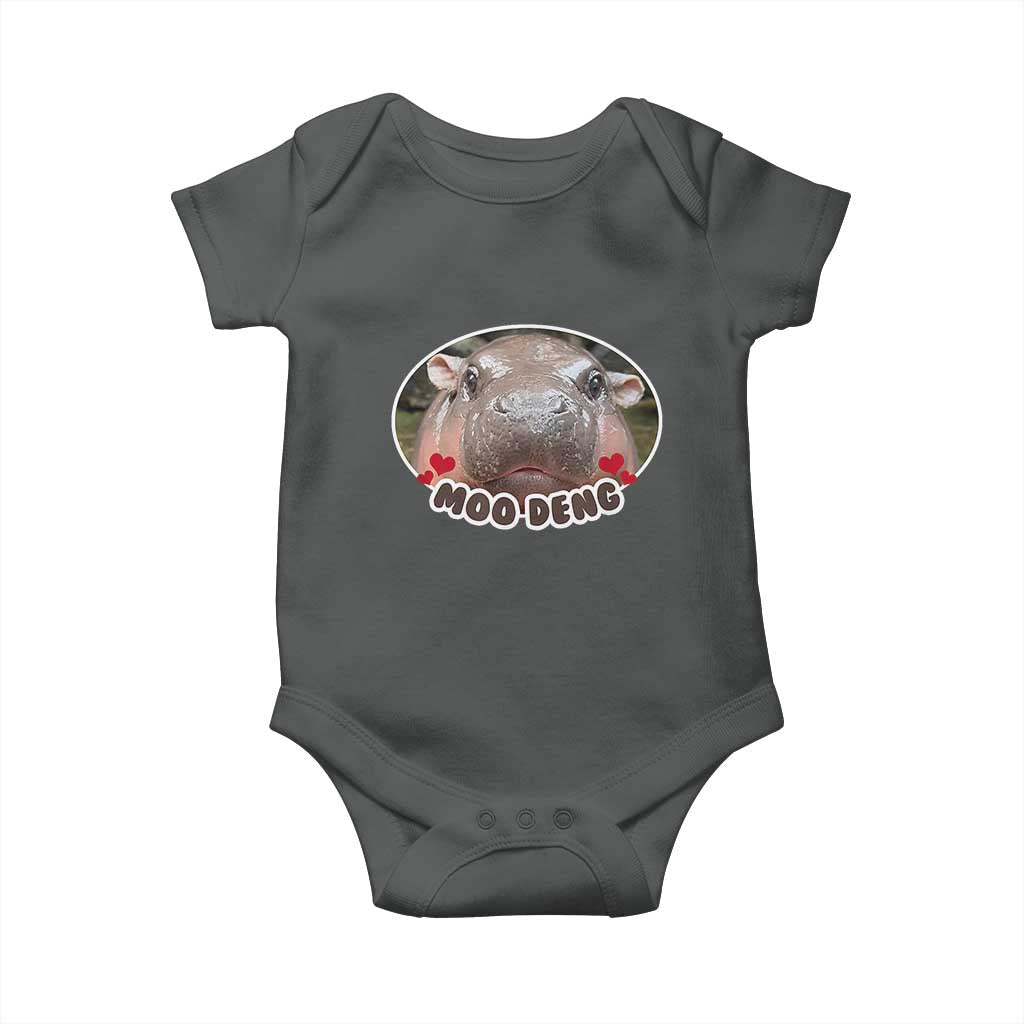 Baby Hippo Moo Deng Baby Onesie Cute Pygmy Hippopotamus Meme TS02 Dark Heather Print Your Wear
