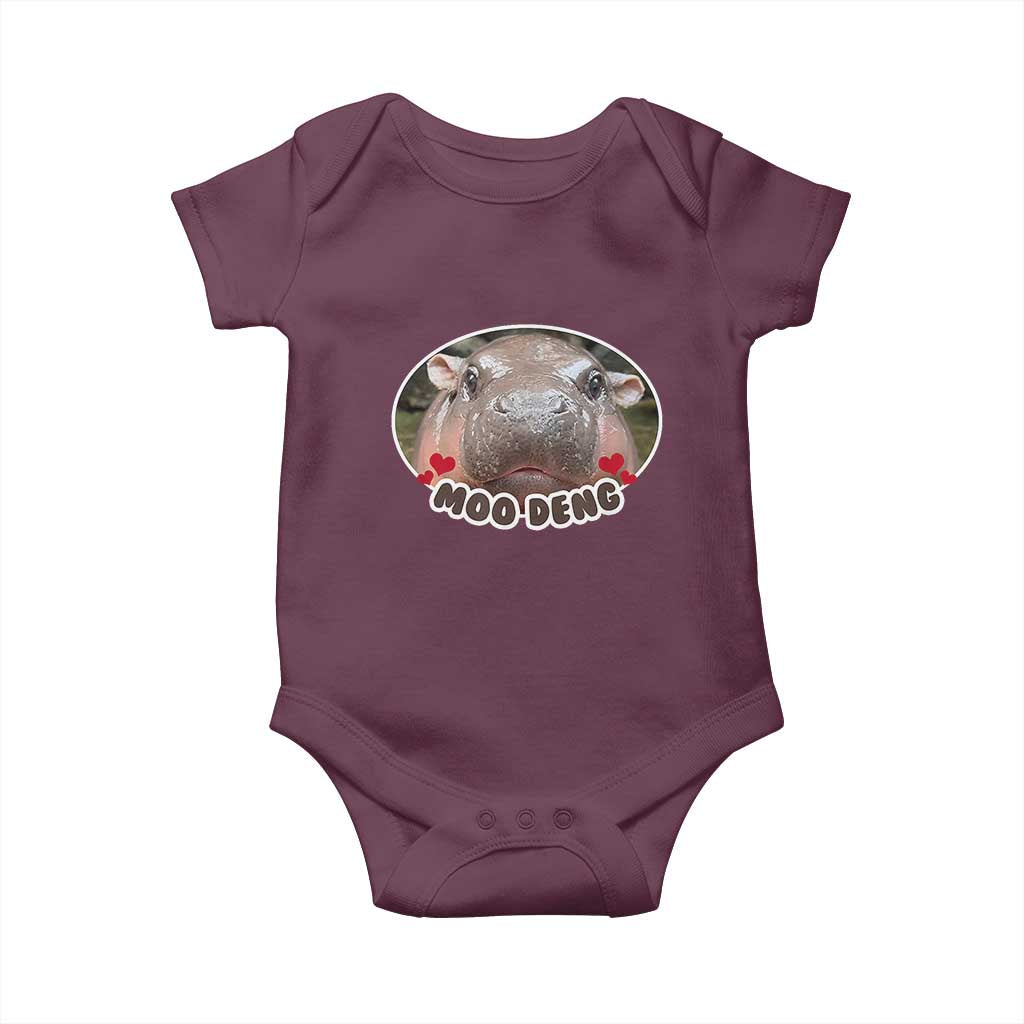 Baby Hippo Moo Deng Baby Onesie Cute Pygmy Hippopotamus Meme TS02 Maroon Print Your Wear