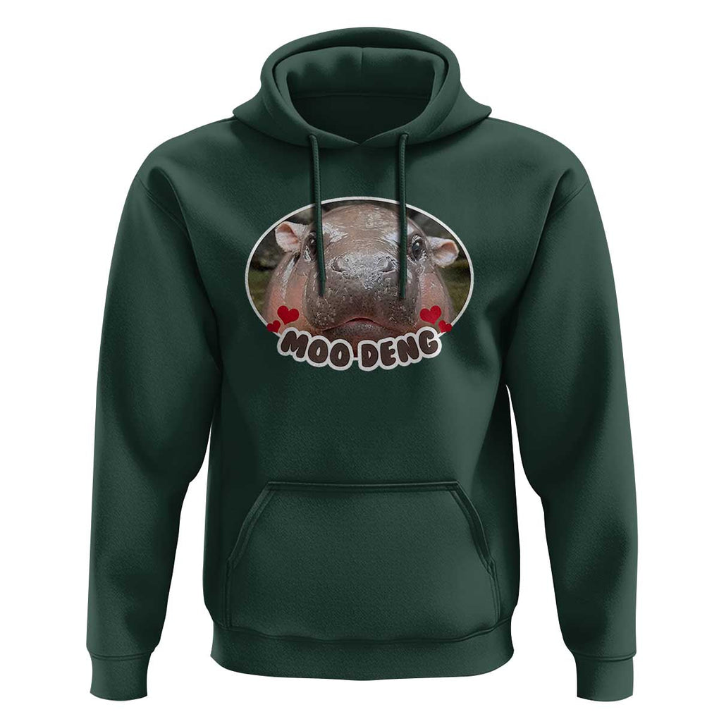 Baby Hippo Moo Deng Hoodie Cute Pygmy Hippopotamus Meme TS02 Dark Forest Green Print Your Wear