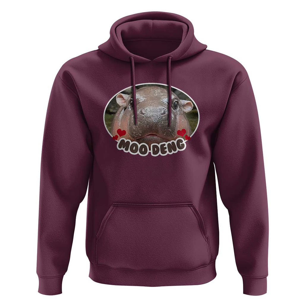 Baby Hippo Moo Deng Hoodie Cute Pygmy Hippopotamus Meme TS02 Maroon Print Your Wear