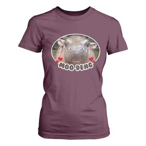 Baby Hippo Moo Deng T Shirt For Women Cute Pygmy Hippopotamus Meme TS02 Maroon Print Your Wear