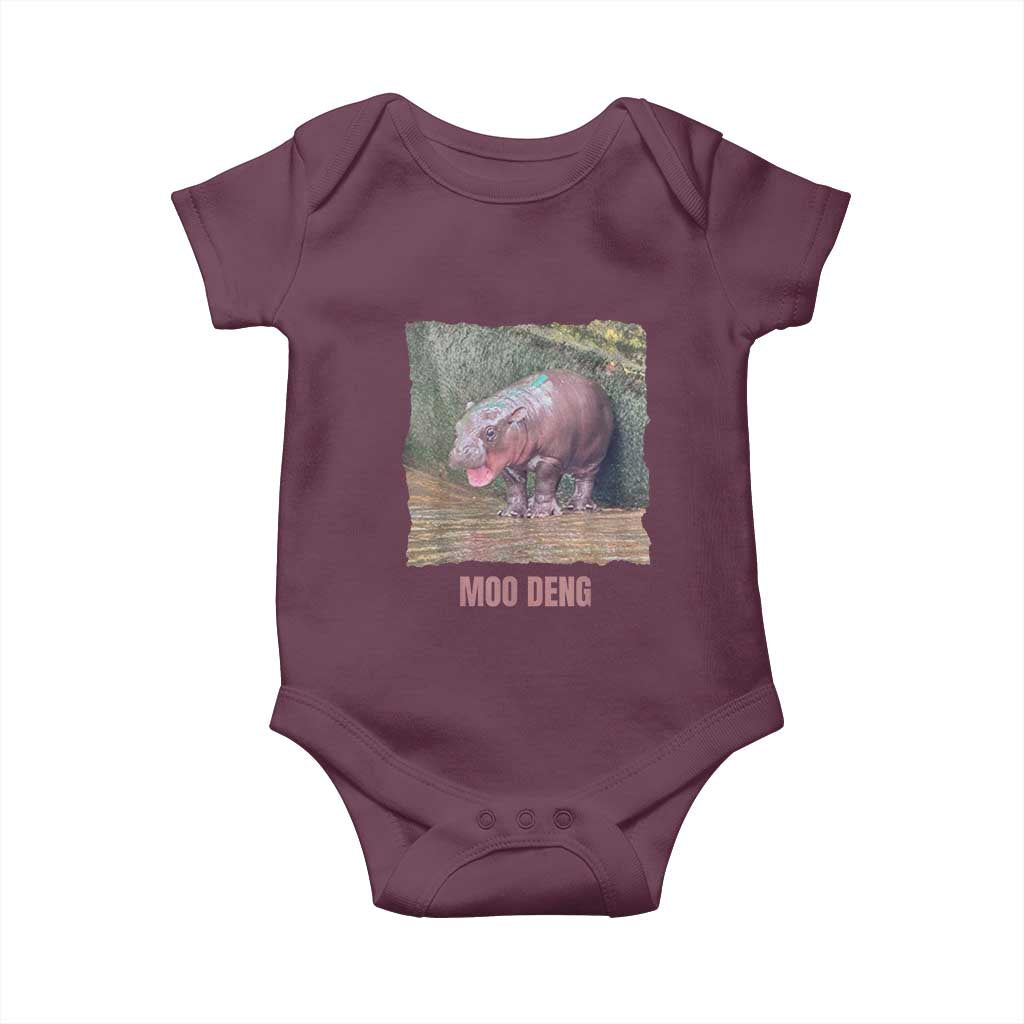 Baby Hippo Moo Deng Baby Onesie Cute Pygmy Hippopotamus In Thai TS02 Maroon Print Your Wear