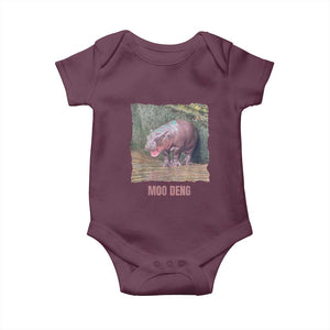 Baby Hippo Moo Deng Baby Onesie Cute Pygmy Hippopotamus In Thai TS02 Maroon Print Your Wear