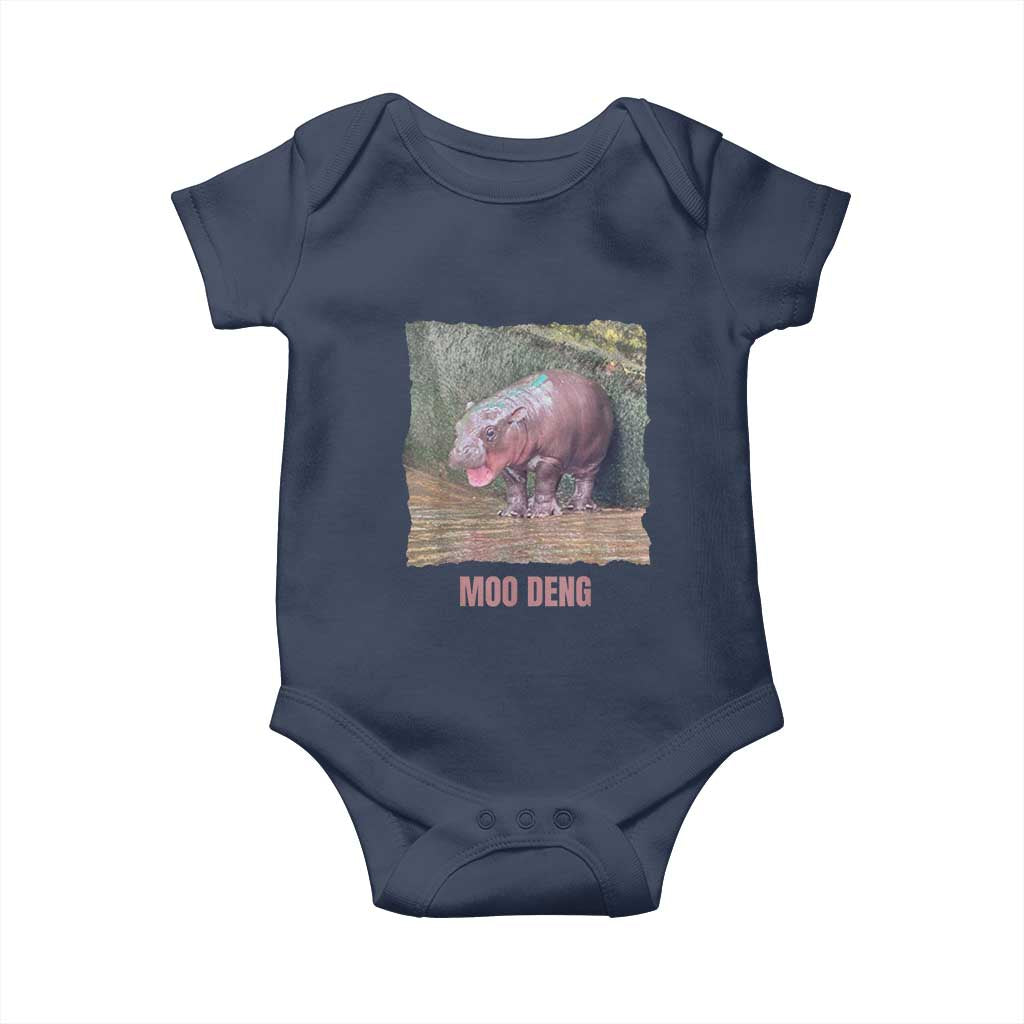 Baby Hippo Moo Deng Baby Onesie Cute Pygmy Hippopotamus In Thai TS02 Navy Print Your Wear