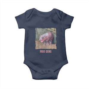 Baby Hippo Moo Deng Baby Onesie Cute Pygmy Hippopotamus In Thai TS02 Navy Print Your Wear