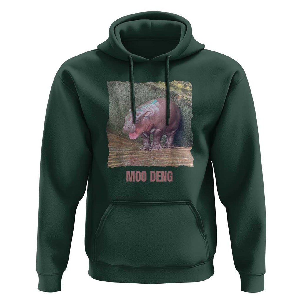 Baby Hippo Moo Deng Hoodie Cute Pygmy Hippopotamus In Thai TS02 Dark Forest Green Print Your Wear