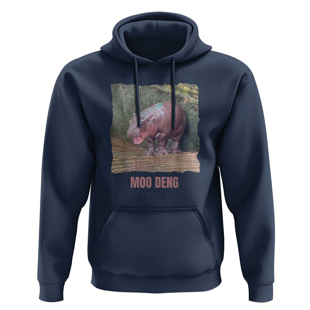 Baby Hippo Moo Deng Hoodie Cute Pygmy Hippopotamus In Thai TS02 Navy Print Your Wear