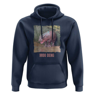 Baby Hippo Moo Deng Hoodie Cute Pygmy Hippopotamus In Thai TS02 Navy Print Your Wear