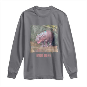 Baby Hippo Moo Deng Long Sleeve Shirt Cute Pygmy Hippopotamus In Thai TS02 Charcoal Print Your Wear