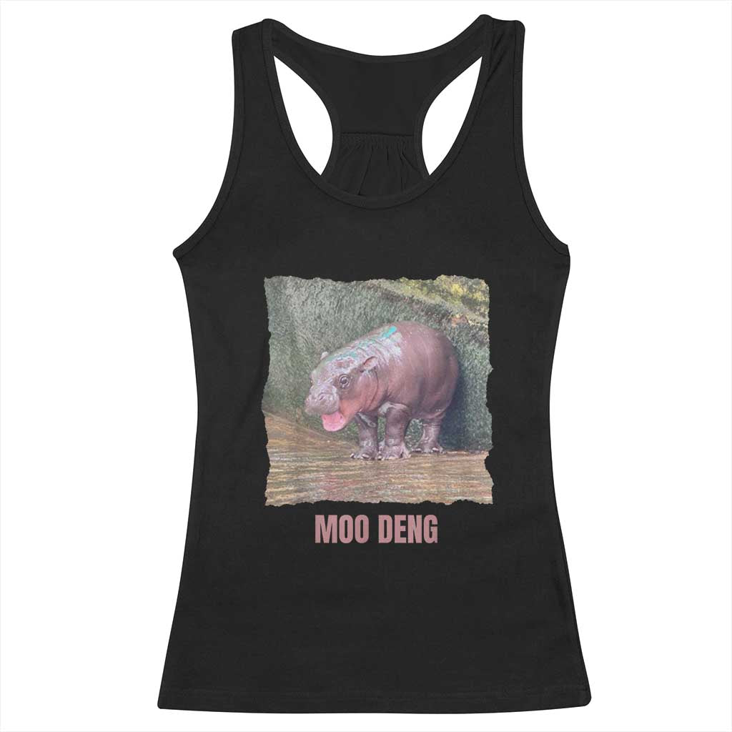 Baby Hippo Moo Deng Racerback Tank Top Cute Pygmy Hippopotamus In Thai TS02 Black Print Your Wear