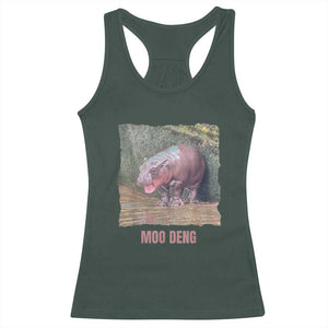 Baby Hippo Moo Deng Racerback Tank Top Cute Pygmy Hippopotamus In Thai TS02 Dark Forest Green Print Your Wear