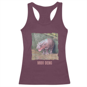 Baby Hippo Moo Deng Racerback Tank Top Cute Pygmy Hippopotamus In Thai TS02 Maroon Print Your Wear