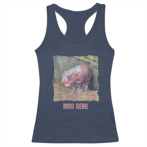 Baby Hippo Moo Deng Racerback Tank Top Cute Pygmy Hippopotamus In Thai TS02 Navy Print Your Wear
