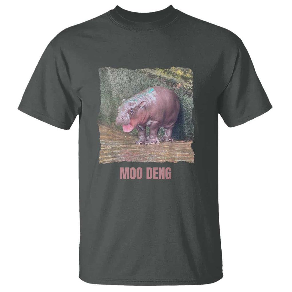 Baby Hippo Moo Deng T Shirt Cute Pygmy Hippopotamus In Thai TS02 Dark Heather Print Your Wear