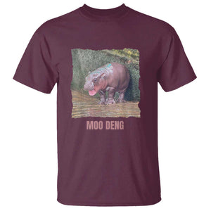 Baby Hippo Moo Deng T Shirt Cute Pygmy Hippopotamus In Thai TS02 Maroon Print Your Wear