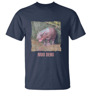 Baby Hippo Moo Deng T Shirt Cute Pygmy Hippopotamus In Thai TS02 Navy Print Your Wear
