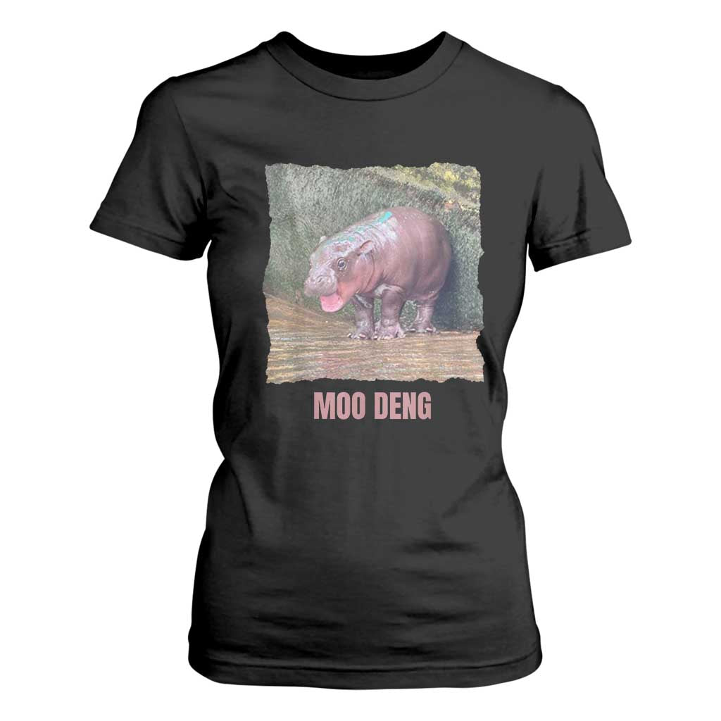 Baby Hippo Moo Deng T Shirt For Women Cute Pygmy Hippopotamus In Thai TS02 Black Print Your Wear