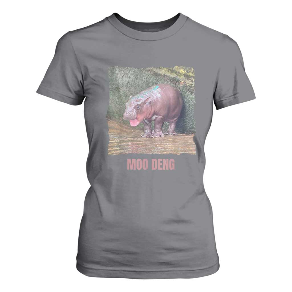 Baby Hippo Moo Deng T Shirt For Women Cute Pygmy Hippopotamus In Thai TS02 Charcoal Print Your Wear