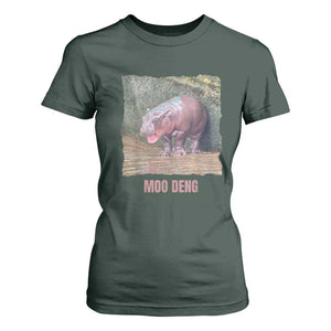 Baby Hippo Moo Deng T Shirt For Women Cute Pygmy Hippopotamus In Thai TS02 Dark Forest Green Print Your Wear