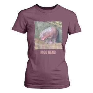 Baby Hippo Moo Deng T Shirt For Women Cute Pygmy Hippopotamus In Thai TS02 Maroon Print Your Wear