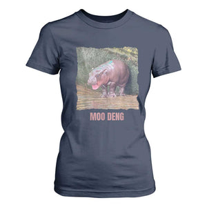 Baby Hippo Moo Deng T Shirt For Women Cute Pygmy Hippopotamus In Thai TS02 Navy Print Your Wear