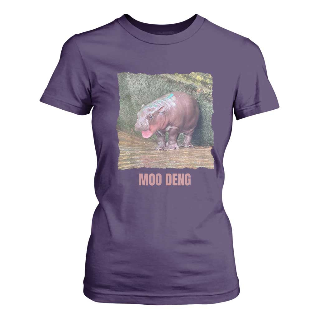 Baby Hippo Moo Deng T Shirt For Women Cute Pygmy Hippopotamus In Thai TS02 Purple Print Your Wear