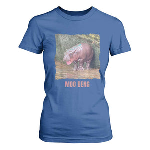 Baby Hippo Moo Deng T Shirt For Women Cute Pygmy Hippopotamus In Thai TS02 Royal Blue Print Your Wear