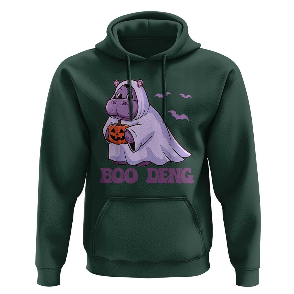 Baby Hippo Moo Deng Hoodie Boo-deng Halloween Cute Pygmy Hippopotamus TS02 Dark Forest Green Print Your Wear