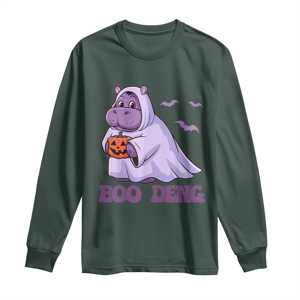 Baby Hippo Moo Deng Long Sleeve Shirt Boo-deng Halloween Cute Pygmy Hippopotamus TS02 Dark Forest Green Print Your Wear