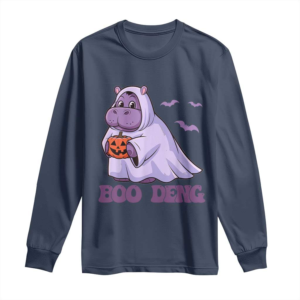 Baby Hippo Moo Deng Long Sleeve Shirt Boo-deng Halloween Cute Pygmy Hippopotamus TS02 Navy Print Your Wear