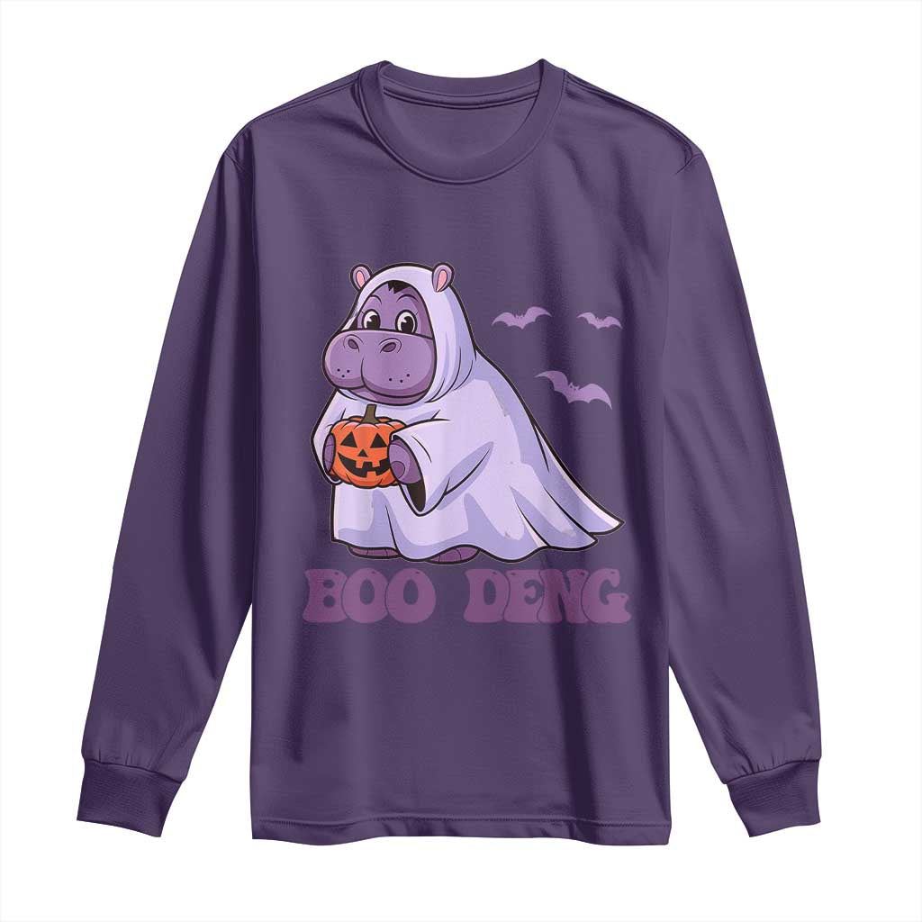 Baby Hippo Moo Deng Long Sleeve Shirt Boo-deng Halloween Cute Pygmy Hippopotamus TS02 Purple Print Your Wear