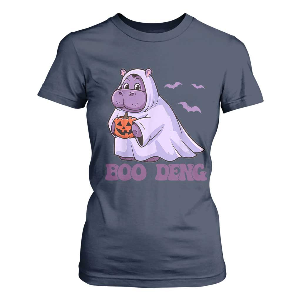 Baby Hippo Moo Deng T Shirt For Women Boo-deng Halloween Cute Pygmy Hippopotamus TS02 Navy Print Your Wear