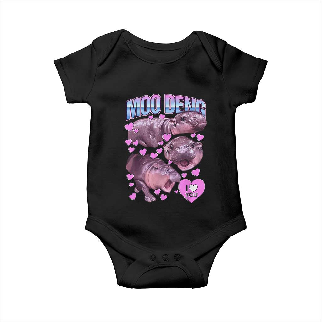 Baby Hippo Moo Deng Baby Onesie I Love Moo-Deng I Heart You Cute Pygmy Hippopotamus TS02 Black Print Your Wear