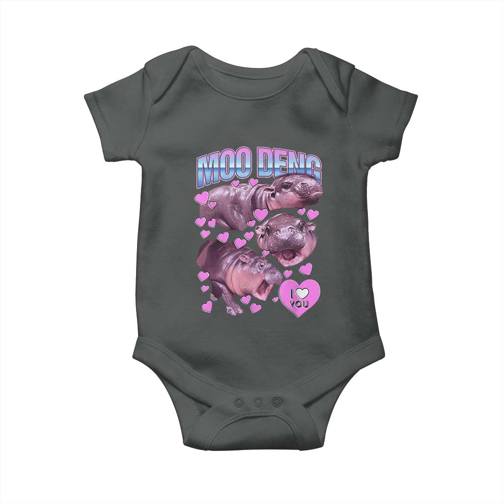 Baby Hippo Moo Deng Baby Onesie I Love Moo-Deng I Heart You Cute Pygmy Hippopotamus TS02 Dark Heather Print Your Wear