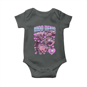 Baby Hippo Moo Deng Baby Onesie I Love Moo-Deng I Heart You Cute Pygmy Hippopotamus TS02 Dark Heather Print Your Wear
