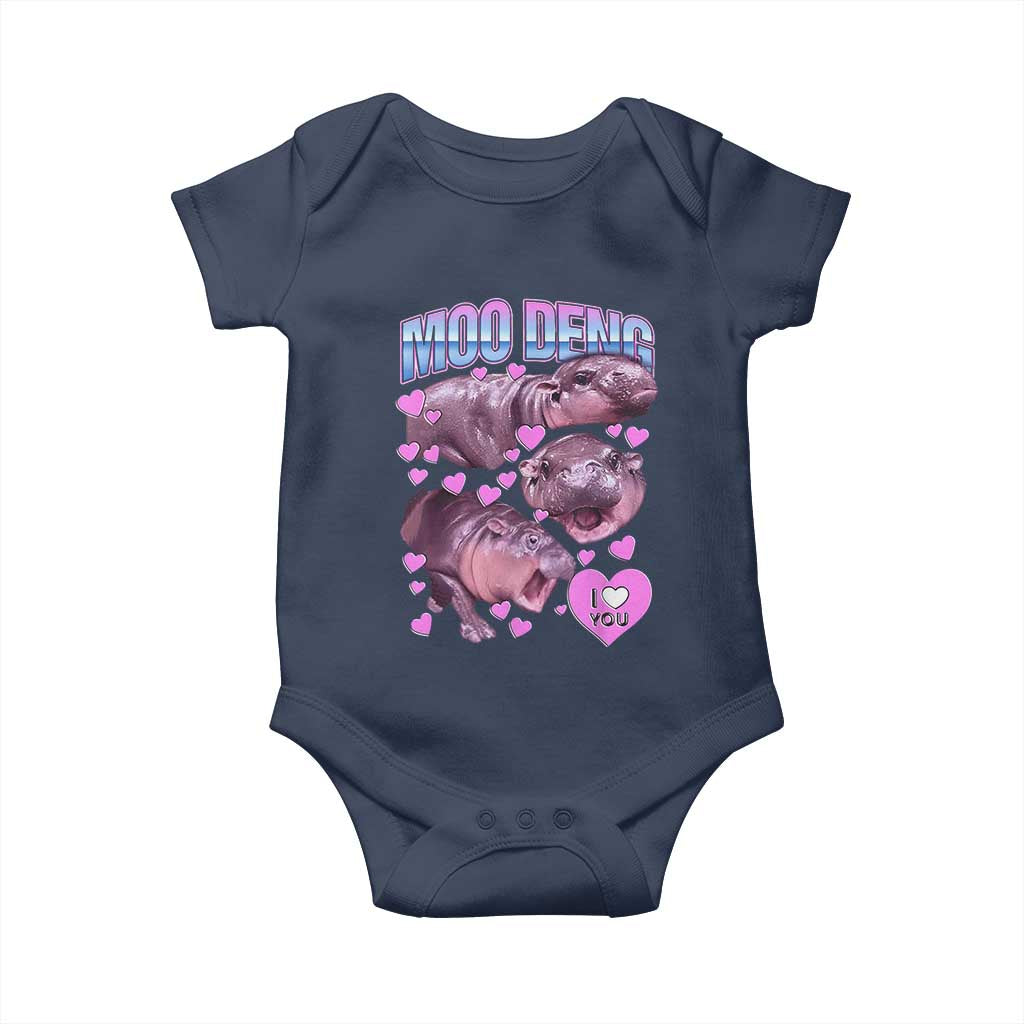 Baby Hippo Moo Deng Baby Onesie I Love Moo-Deng I Heart You Cute Pygmy Hippopotamus TS02 Navy Print Your Wear