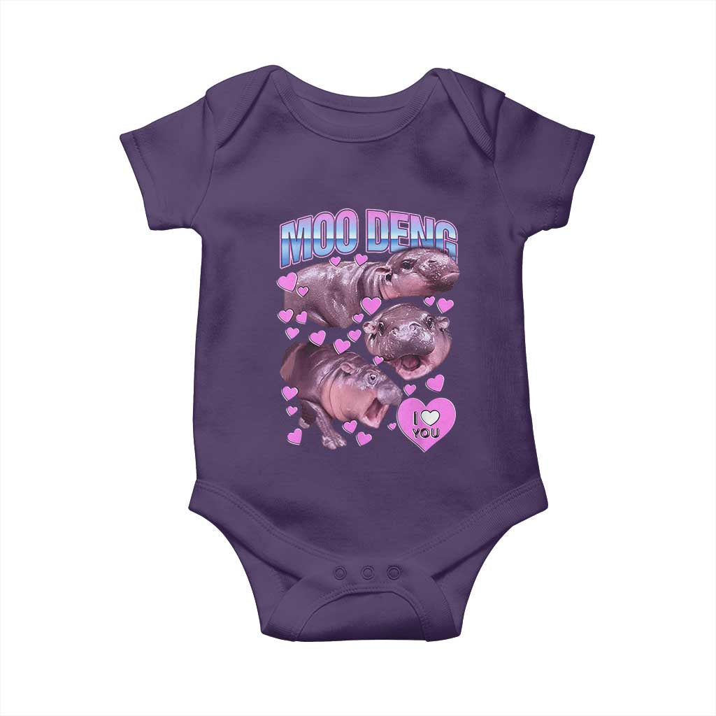 Baby Hippo Moo Deng Baby Onesie I Love Moo-Deng I Heart You Cute Pygmy Hippopotamus TS02 Purple Print Your Wear