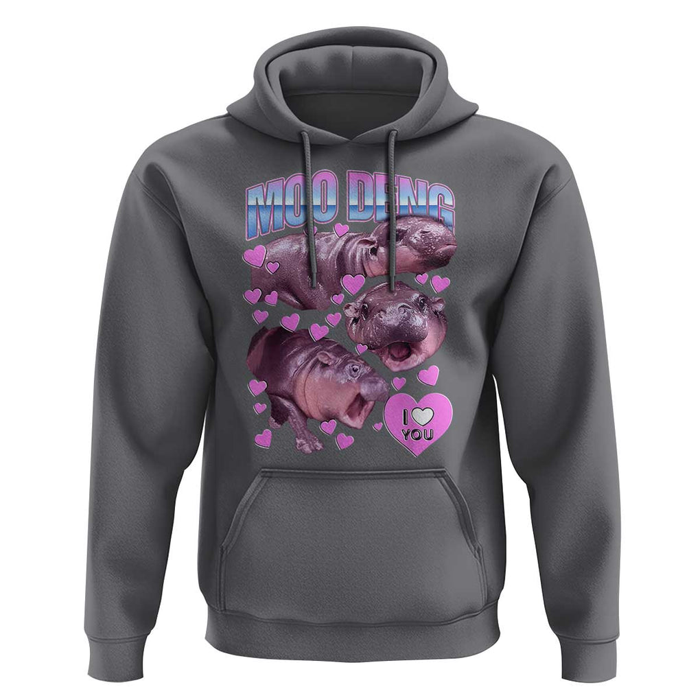 Baby Hippo Moo Deng Hoodie I Love Moo-Deng I Heart You Cute Pygmy Hippopotamus TS02 Charcoal Print Your Wear
