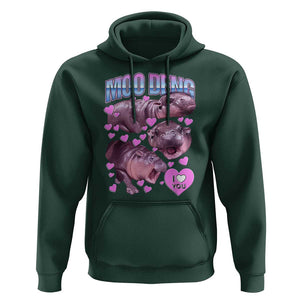 Baby Hippo Moo Deng Hoodie I Love Moo-Deng I Heart You Cute Pygmy Hippopotamus TS02 Dark Forest Green Print Your Wear